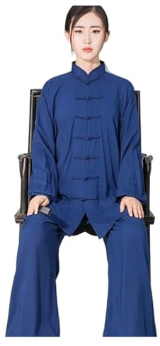 SHBHWS Dam herr mjuk bomull Tai Chi Suit Kung Fu Wushu kampsport uniform vinge chun jacka byxor, BLÅ, XXL(180cm)