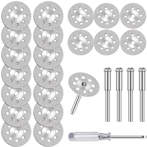 25pcs/set 22mm Diamond Cutting Discs Set for Dremel Rotary Tools with 3mm Mandrel & Screwdriver, Metal, Wood & Glass Cutting Accessories