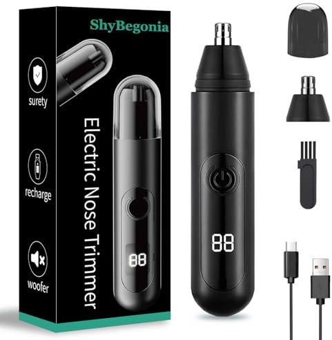 ShyBegonia Rechargeable Ear and Nose Hair Trimmer - 2025 Professional Painless Eyebrow & Facial Hair Trimmer for Men Women, Battery-Operated Trimmer with IPX7 Waterproof Black