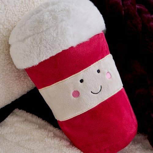 OHS Plush Coffee Cup Microwaveable, Soft Cosy Microwaveable Heat Pad with Removable Cover Heatable Cuddly Toy for Pain Relief or Cold Nights for Adults & Kids, Burgundy/White