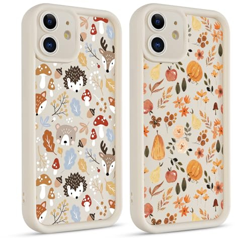 Coiwxmoi 2 Stück Handyhülle für iPhone 11 Hülle Herbst, Ahornblätter Aesthetic Kürbisse Muster Design Mädchen Frauen Schutzhülle,Silikon Cover Erhöhte Displayränder Case für iPhone11 6,1,Fall