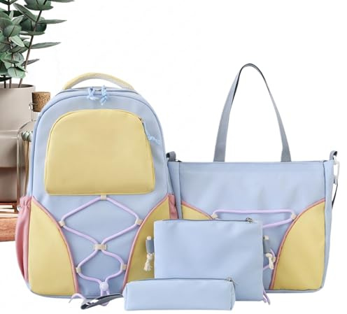 Generisch Schulrucksack | Set Mit 4 Messenger Taschen,Federmäppchen Rucksack mit großem Fassungsvermögen für Studentinnen und Teenager für Schule Studium Lehrbücher Unterricht Einkaufen