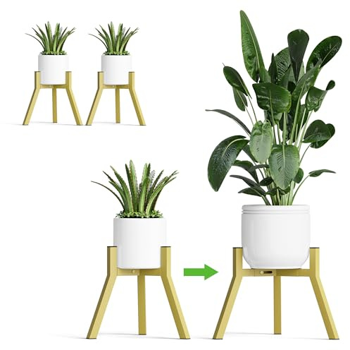 IRCPEN Support Plantes Interieur Réglable Lot De 2 | Couleur Dorée,Convient À 90% Des Pots De Fleurs,Structure Solide,Idéal Pour L'intérieur Et L'extérieur