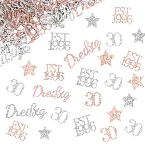 200 Stück Konfetti 30 Geburtstag, Tischdeko Rosa Siber, Streudeko Frau Deko | Papier Confetti, Beidseitiger Glanzeffekt, Elegante Tischdekoration zum 30. Geburtstag