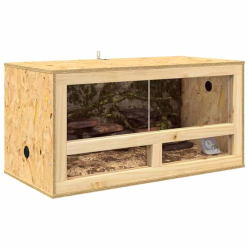 Terrarium aus Holz, Terrarium Futterbox für Reptilien, Amphibien, Braun, 80 x 40 x 40 cm, OSB