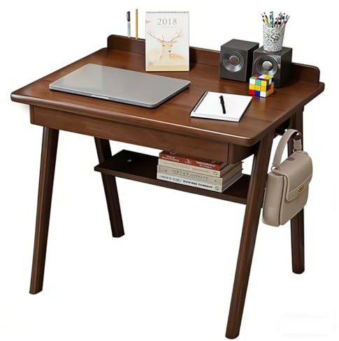 Generisch Schreibtisch,Kleiner Massivholz Bürotisch mit 2 Schubladen – Computertisch & Arbeitstisch zum Studieren Schreiben, PC-Tisch für Heim und Büro (Walnüsse, 80 * 60 * 75cm)