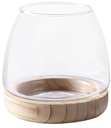 Terrarium pour s | Réservoir de Poisson en Forme de Vase Transparent avec Base en Bois - Vase en Verre, Aquarium écologique, Vase à Fleurs pour Aquarium pour Centre de Table