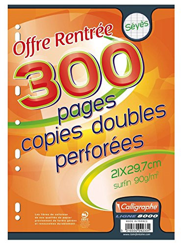 Calligraphe 9233C (gamme scolaire Clairefontaine) - Un paquet de copies doubles perforées sous film - A4 21x29,7 cm - 300 pages Grands carreaux - papier blanc 90g - Pour Classeur 32x26 cm minimum