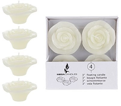 Mega Kerzen – geruchloses 7,6 cm Floating Rose Blume Kerzen, elfenbeinfarben, 12 Stück