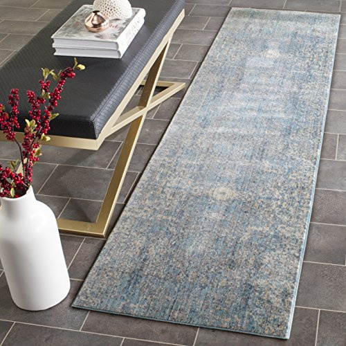 SAFAVIEH Modern Teppich für Wohnzimmer, Esszimmer, Schlafzimmer - Mystique Collection, Kurzer Flor, Blaugrün und Mehrfarbig, 69 X 244 cm
