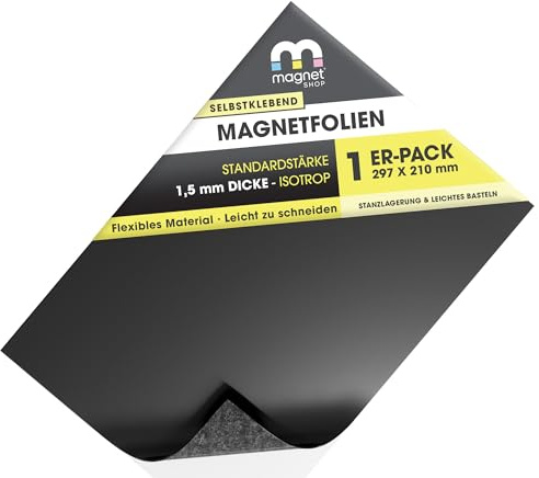 The Magnet Shop Magnetfolie, selbstklebend, 30 x 21 cm, Selbstklebende Rückseite für Stanzaufbewahrung, Bastelarbeiten, Kühlschrankmagnete, Fahrzeugschilder (blau, A4-Blatt [1, 5 mm dick])
