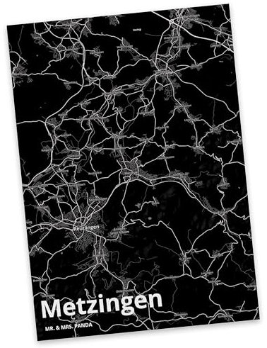 Mr. & Mrs. Panda Postkarte Metzingen - Geschenk, Ansichtskarten, Dorf, Grußkarte, Ort, Einladung, Stadt Dorf Karte Landkarte Map Stadtplan, Städte,