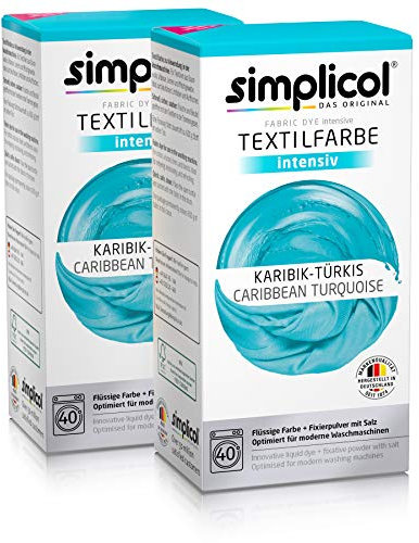 Simplicol Textilfarbe intensiv (18 Farben), Karibik-Türkis 1810 2er Pack: Einfaches Färben in der Waschmaschine, All-in-1 Komplettpackung