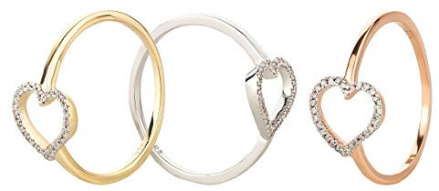 Ardeo Aurum Damenring aus 375 Gold Weißgold mit 0,04 ct Diamant Brillant Herz-Ring Herzchen-Form