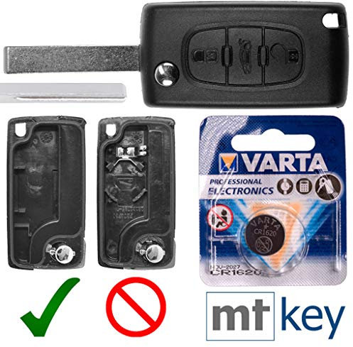 Autoschlüssel Funk Fernbedienung Austausch Gehäuse mit 3 Tasten + HU83 Rohling + Batterie kompatibel mit Peugeot Expert RCZ 308 207 307 Citroen C5