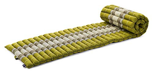 Leewadee Faltbare Bodenmatratze - Japanischer Rollbarer Futon - Tatami Faltmatte - Gästebett - Camping Matratze - Thai Massage Matte, Kapok Füllung, 190 x 50 cm, Grün