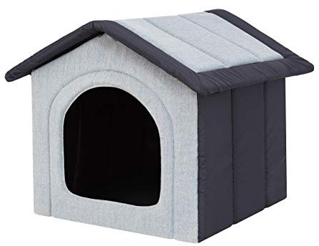 Hundehütte Hundehöhle Hundebett Hundehaus Katzenhöhle mittle L - 52x46 cm hellgrau mit Navy blau