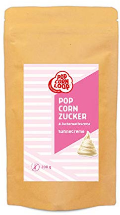 Popcornloop Popcornzucker Sahne 200g Zucker Aroma perfekt geeignet für Zuckerwatte und Popcorn zum zubereiten Zuhause Süßes Premium Zuckeraroma