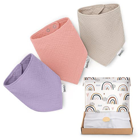 Räuberella 3 Musselinhalstücher aus 100% Baumwolle Dreieckstuch Spucktuch Sabberlätzchen Halstuch 0-18 Monate (Flieder,Rosa,Beige, 0-18 Monate)