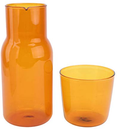 BESTonZON Nachttisch Glas Karaffe Krug mit Tumbler Set Wasser Krug Und Cup Night Set Nacht Wasserkaraffe für Saft Wein Trinken 500Ml