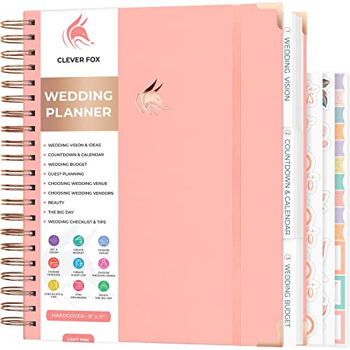 Clever Fox Planificateur de mariage – Organiseur de carnet pour mariée – Classeur de planification de mariage avec poches – Cadeau de fiançailles, 25,4 x 27,9 cm (rose clair)