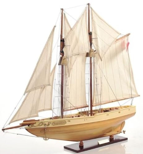 Casa Padrino Luxus Segelschiff Bluenose II mit Massivholz Ständer Naturfarben/Braun 67,5 x 12 x H. 62 cm - Handgefertigtes Deko Schiff - Holzschiff - Modellschiff - Deko Accessoires