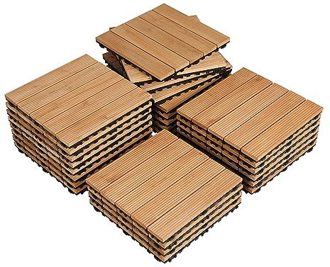 Yaheetech 30x30 cm Holzfliesen Terrassenfliesen Balkonfliesen Set Bodenbelag mit Drainage Klickfliesen, wetterfest, leicht verlegbar, 27 Stück, hellbraun