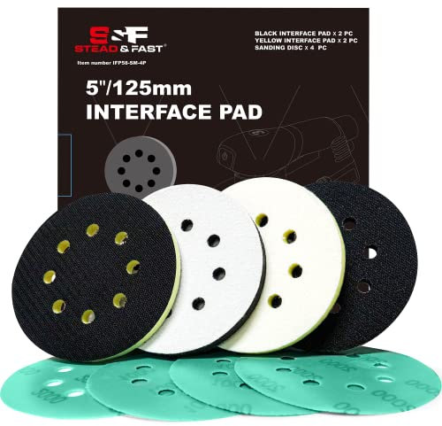 5 inch Orbital Sander Foam Pad 4 PCS, Interface Pad with 8 Holes, Foam Sanding Pads Hook and Loop, Soft Disc Pads with Cushion Sponge by S&F STEAD & FAST