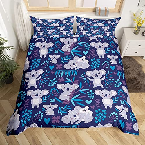 Homewish Koala Comforter Cover Australia Tree Bear Bedding Set Lovely Cartoon Animals Duvet Cover Set For Kids Boys Girls Koala Bear Wildlife Quilt Cover With 2 Pillow Case Double Size Blue