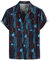 LucMatton Men's Linen 70s Hippie Style Floral Print Shirt Short Sleeve Button Down Hawaiian Shirts Navy Blue Large
