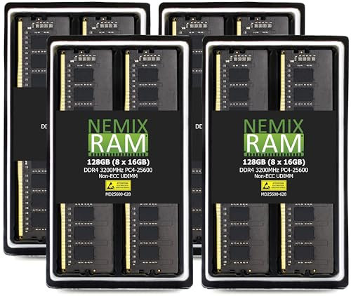 NEMIX RAM 128GB (8X16GB) DDR4 3200MHz PC4-25600 2Rx8 1.2V CL22 288-PIN Non-ECC Unbuffered UDIMM Desktop PC Memory KIT