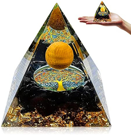 Tyuodna Orgonit Pyramide,Edelsteine Heilsteine,Orgon Pyramide,Reiki Chakra Steine,Kristall Steine für Chakra-Heilung,Meditation, Yoga,Esoterik Geschenke (Schwarz-Kristallkugel)