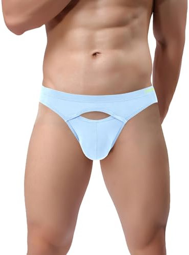 ZUOLAIYIN Slip horizontal pour homme - Taille basse - Avec poche - Ouverture frontale en bambou - Noir et rouge, Wathet(8287), XL