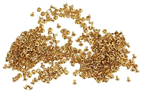 500 Pz Rivetti in Ottone per Rivetti Cavi in ​​Pelle, Rivetto a Testa Piatta in Ottone, Viti di Rilegatura Cavi a Forma di T Kit di Rivetti di Ancoraggio Rotondi per Rilegatura (4.8x2.3x4.5mm)