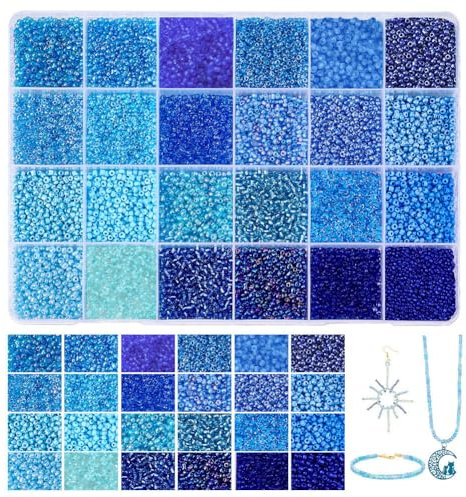 PH PandaHall 24000 Stück Glas Perlen Zum Auffädeln, 12/0 Bastelperlen Blau Serie 2 mm 24 Farben Ozean Meer Kleine Pony-Perlen Mini-Abstandsperlen Für Die Herstellung Von Armbändern