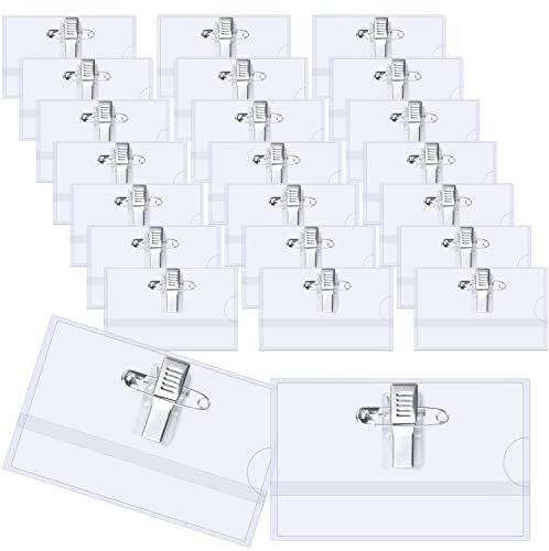Namensschilder NTGRTY 20 Stück Ausweishalter mit Clip und Anstecknadel 90 * 56mm Transparent Ausweishüllen Id Kartenhalter mit Blanko Einsteckschildern Namenschilderhülle Für Schulen,Büro,Unternehmen