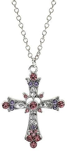 Wendalern Gothic Diamant-Kreuz-Halskette Zierlich Rosa Kristall-Kreuz-Halskette Punk Eingelegt Zirkon Kreuz Choker Halskette Vintage Religiösen Kreuz Anhänger Halskette Y2k Schmuck Für Frauen Mädchen