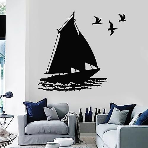HUANYIN Segelboot Wandapplikation Boot Vogel Möwe Ozean Marine Vinyl Fenster Aufkleber Kinder Schlafzimmer Kinderzimmer dekorierte Tapete, 42x46cm
