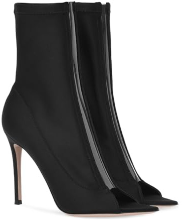 Wsbjbo Stivali Aperti Apri Neri Alto Tacco Stiletto Stivali Corti A Piedi A Punta Stivali Di Grandi Dimensioni Unisex Pompe Tacchi Alti Per Le Donne, Nero, 36 EU