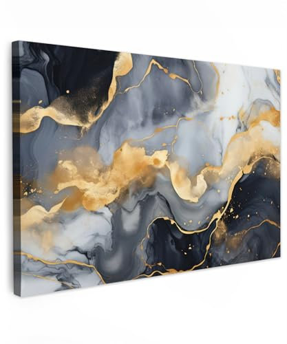 MuchoWow© Wandbilder 60x40 cm Wohnzimmer Gemälde Bilder Wandbild Schlafzimmer Fotowand Zimmer Deko Bild auf Leinwand Dekoration Wall Art Marmor - Gold - Abstrakt - Luxus - Schwarz und Weiß