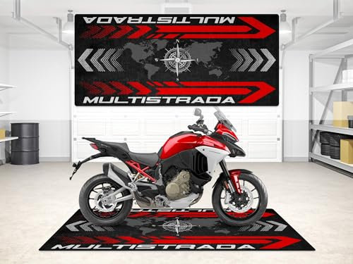 wibeart MPM Motorradmatte für Multistrada, waschbar, rutschfest, öl- und wasserabweisend, Parkmatte für Garage, Ausstellungsraum, Werkstatt | Größe 1: 86.6 x 39.4/220 x 100 cm