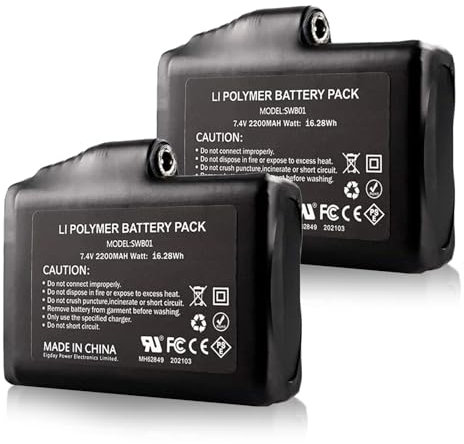 Lot de 2 batteries Li-polymère rechargeables de rechange pour gants chauffants, sous-vêtements, chaussettes, gilet, 7,4 V 2200 mAh