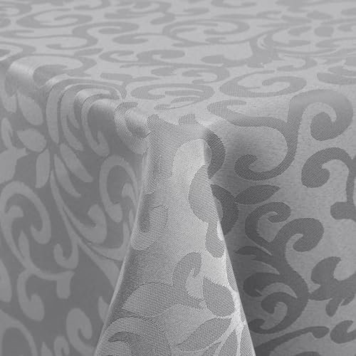 Homaxy Mantel lavable rectangular 140 x 180 cm, mantel de poliéster, jacquard, ropa de mesa, adornos, fácil de limpiar, repele la suciedad, color gris