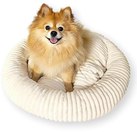 4L Textil Luna Kuscheliges Hundebett mittelgroße Hunde BEIGE Katzen Bettchen flauschig Hundekörbchen mittelgroße Hunde Hundekorb für Welpen Hundekissen Katzenkörbchen waschbar (75x65 cm, Beige)