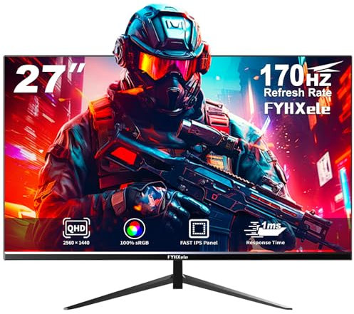 FYHXele Gaming Monitor 27 Zoll 2K 170hz QHD (2560X1440) IPS 1ms MPRT 16:9 PC Monitor Eingebaute Lautsprecher Unterstützung 144hz/165hz/170hz AMD Freesync Premium Display DisplayPort HDMI VESA