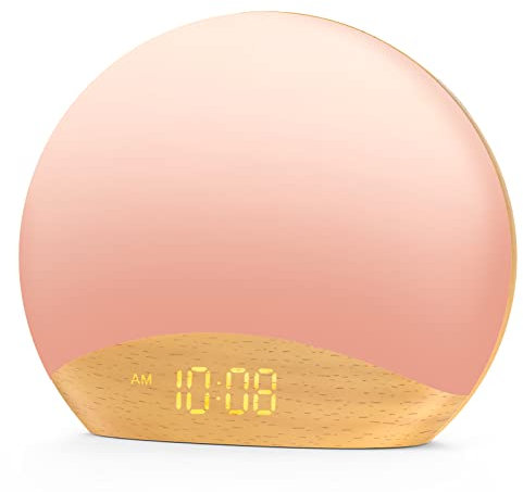 DOUMOSH Sunrise Lichtwecker, White Noise Machine,Wecker Digital, Tageslichtwecker, 8 dimmbares Nachttischlampe, Sonnenaufgang Wecker für Erwachsene, Kinder, Babys