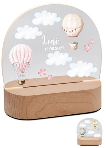 Bärenfreunde® - Personalisiertes Nachtlicht für Babys - Individuelle Nachttischlampe für Kinder - Personalisierte Geschenke Kinder - Babygeschenk - Geschenk zur Geburt (rosa Ballons)