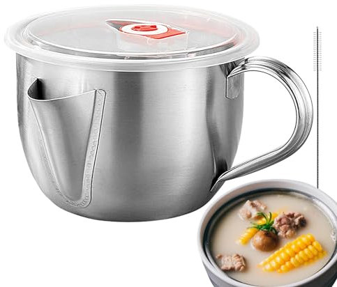 Stainless Steel 1L Oil & Fat Separator Jug with Lid and Handle, Grease Separator for Soup and Gravy, Kitchen Cooking Tools