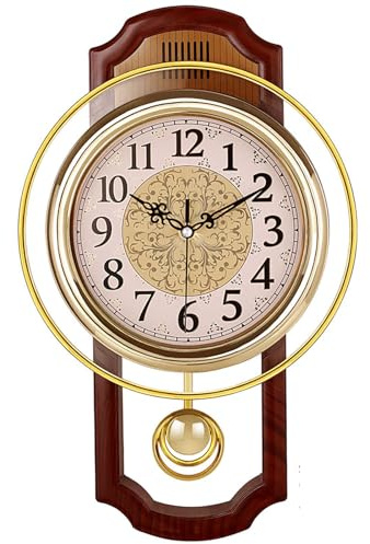 Orologio da parete vintage con texture antica, movimento a pendolo senza ticchettio, stile retrò classico con cornice in plastica e vetro ABS