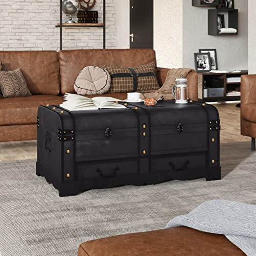 homiuse Holzschatztruhe Schatztruhe Truhe mit Deckel Groß Schatzkiste Schatzkiste Holz Holztruhe mit Deckel Truhenbank Vintage-Design Schwarz 90x51x42 cm AbschließBare Box Kiste Nicht mit Schloss